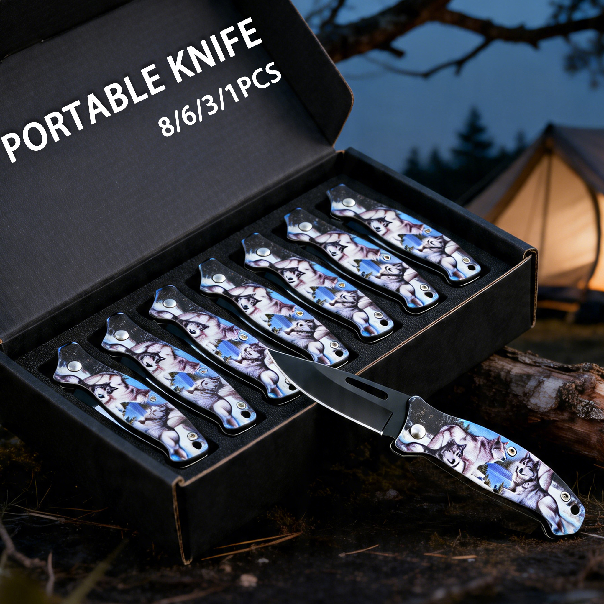 Camping Cooking Knives - 9/6/3/1Printed Folding Pocket Knife Stainless Steel