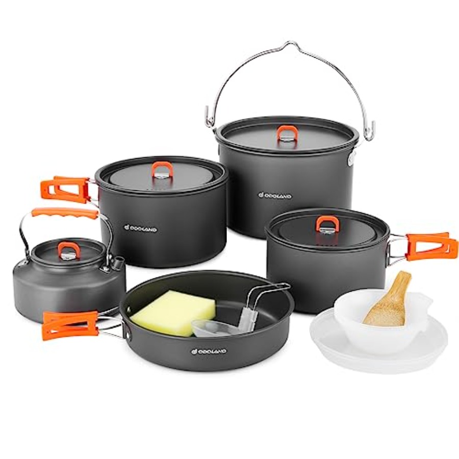 Camping Cooking Backpack - Camping cookware set: aluminum, black, lightweight