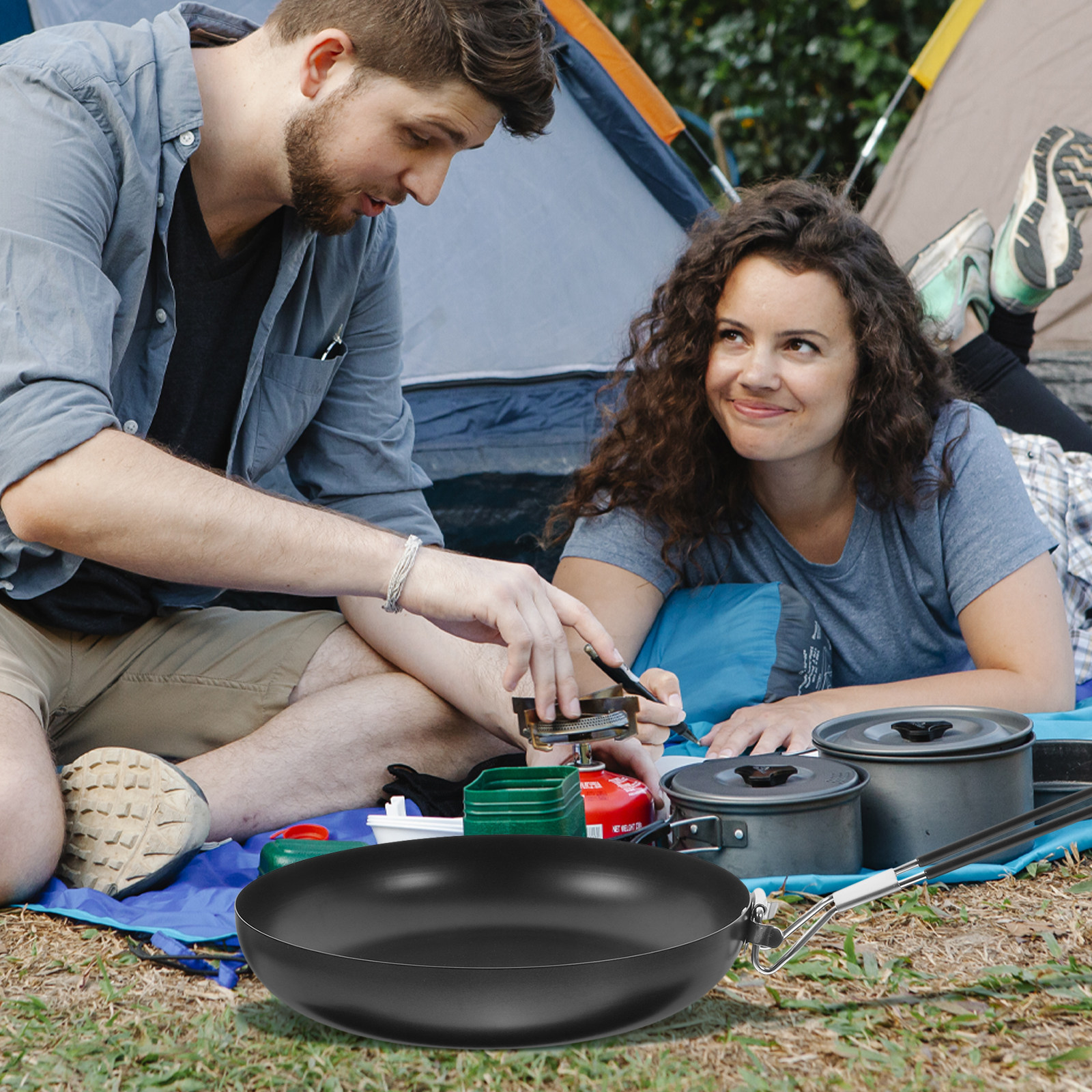 Camping Lightweight Cooking Pot - Iron Folding Non-Stick Frying Pan Portable