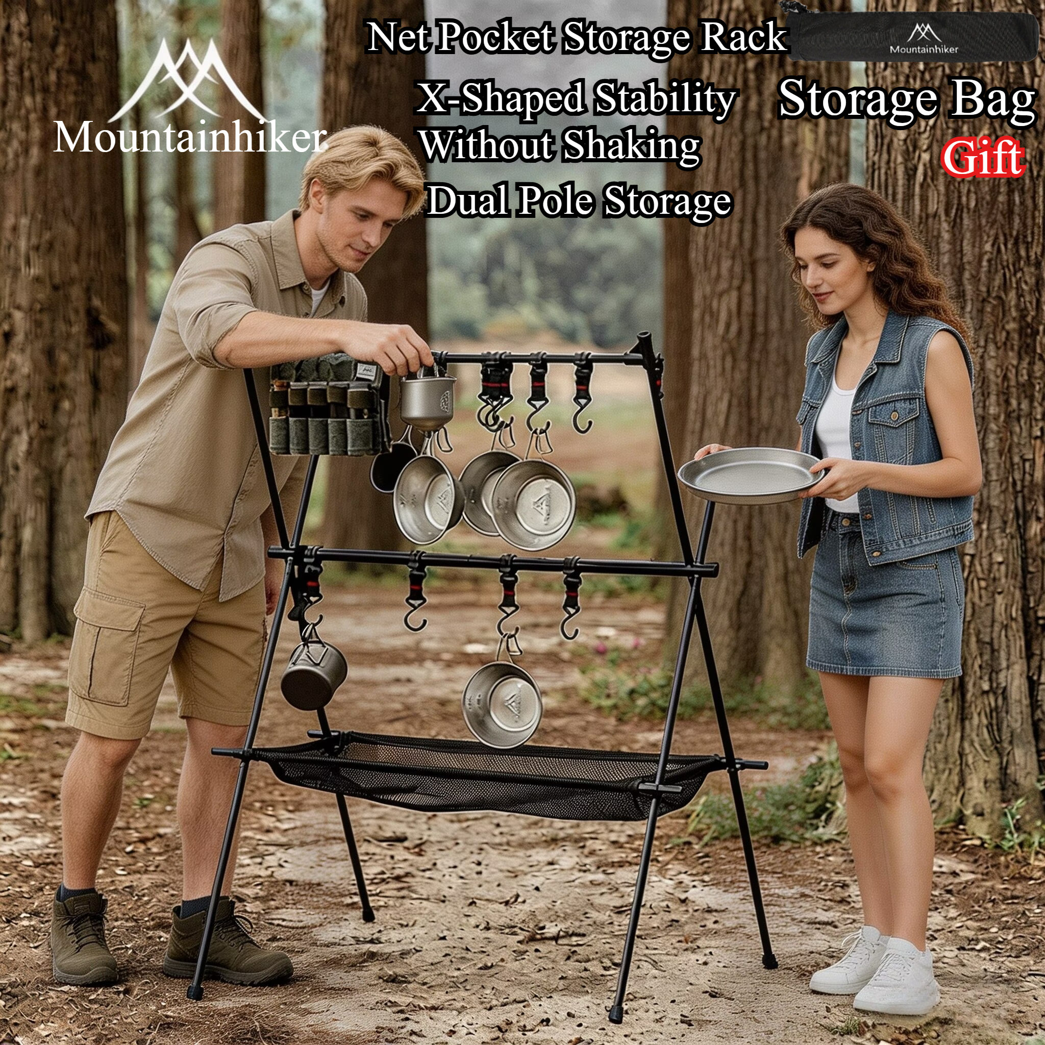 Camping Cooking Hanger - MOUNTAINHIKER Outdoor Folding Camping Hanging Rack