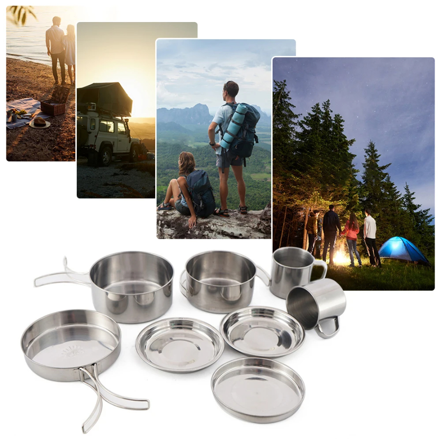 CAOX 8pcs/Set Camping Cookware - Camping Cooking Hot Plate avaliação e preço