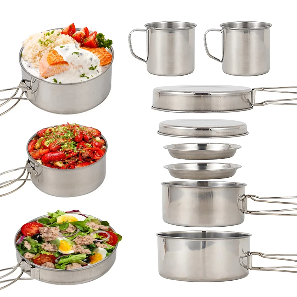 8pcs/Set Camping Cookware Mess - Camping Cooking Wok avaliação e preço