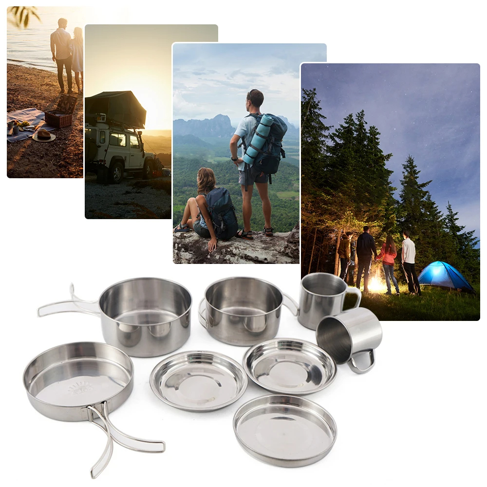 8pcs/Set Camping Cookware Mess - Camping Cooking Wok avaliação e preço