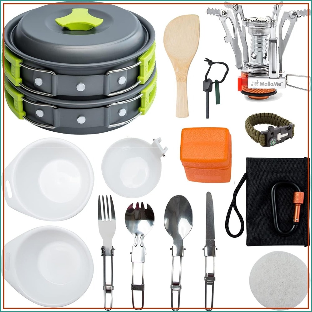 18pc Camping Cookware Mess Kit - Camping Cooking Backpack avaliação e preço