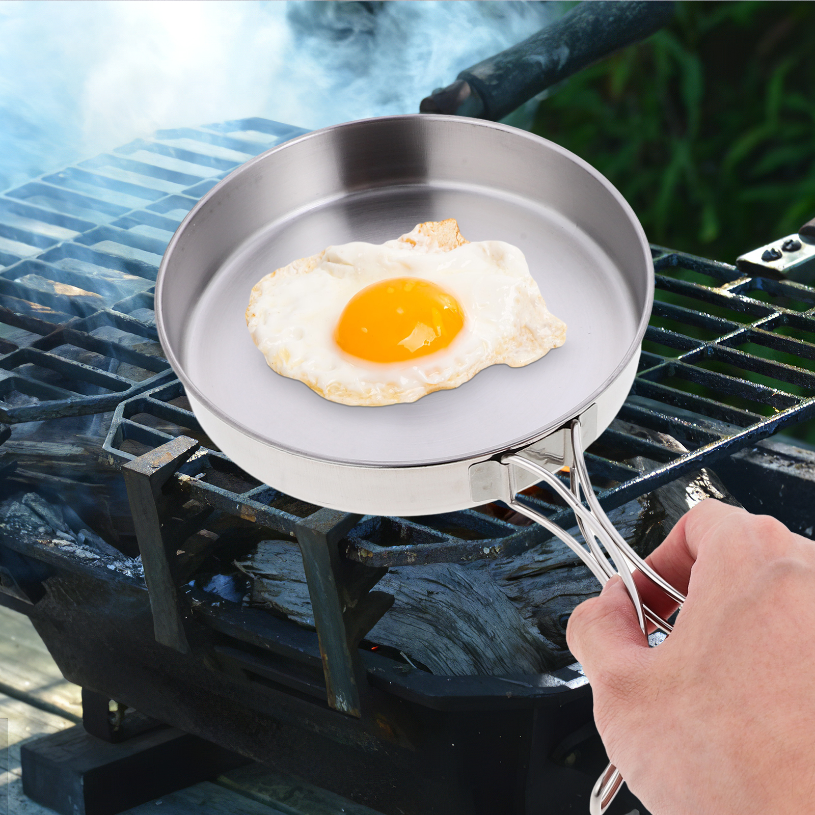 Portable Frying Pan Stainless  - Camping Cooking Wok avaliação e preço