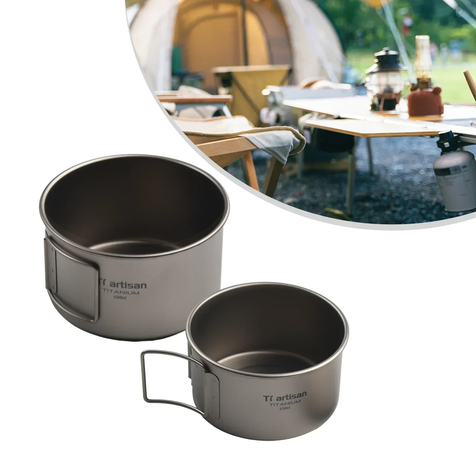 Titanium Bowl With Folding Han - Camping Cooking Wok avaliação e preço