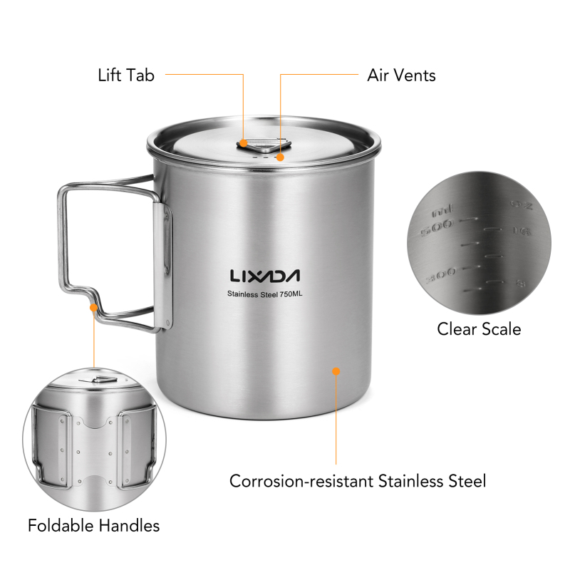 Lixada 750ml Cup Outdoor Stain - Camping Cooking Backpack avaliação e preço