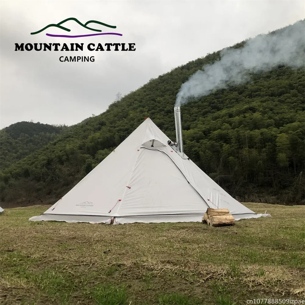 hot Pyramid Tent With Snow Ski - Camping Cooking Snow avaliação e preço